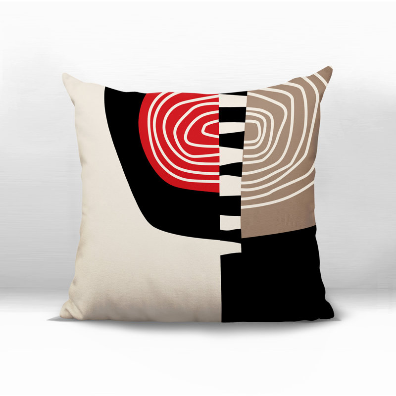 Marti Abstract Reversible Indoor/Outdoor Square Pillow, Red/Black/Off-White Abstract, 17"H x 17"W