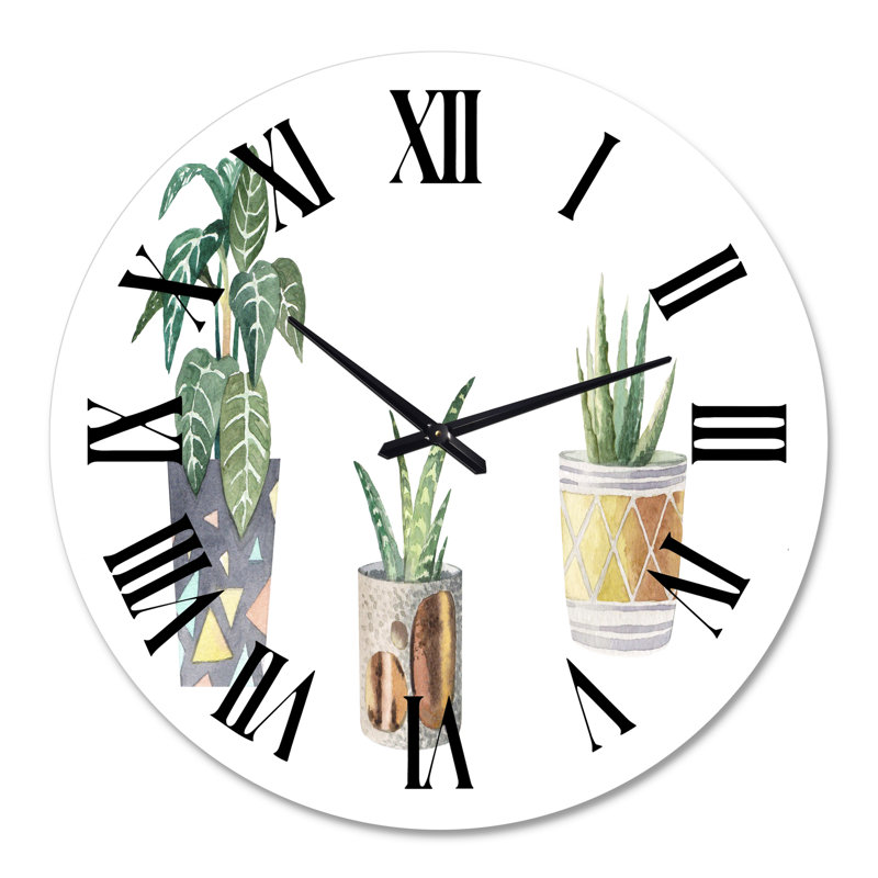 Trois plantes d'intérieur en pot - Horloge murale traditionnelle, Grand