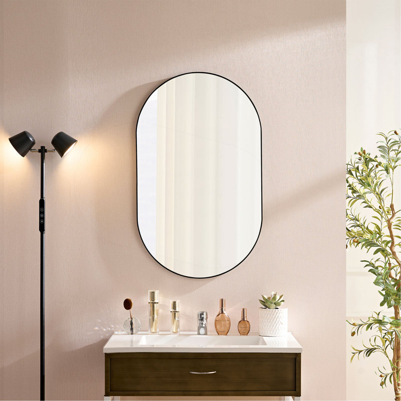Miroir mural ovale en métal noir, 30 po x 40 po