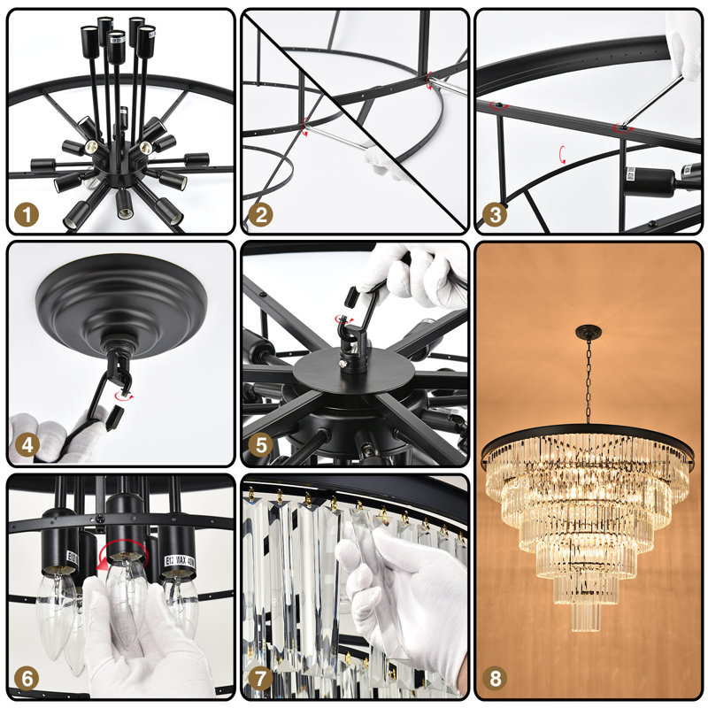 Lustre en cristal Makinlee, H 30,31 po x l 39,37 po x P 39,37 po, 22 lumières, Noir mat