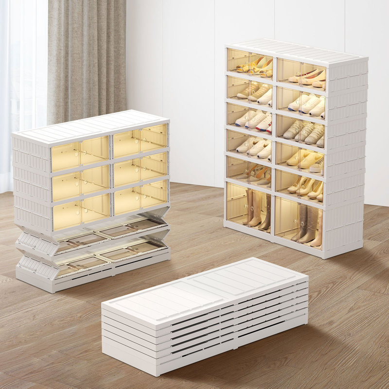 6-Tier Double Row 24-Pair Foldable Shoe Rack, White