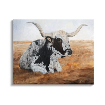" Longhorn Cattle Prairie Portrait " by Kathy Winkler Painting Print