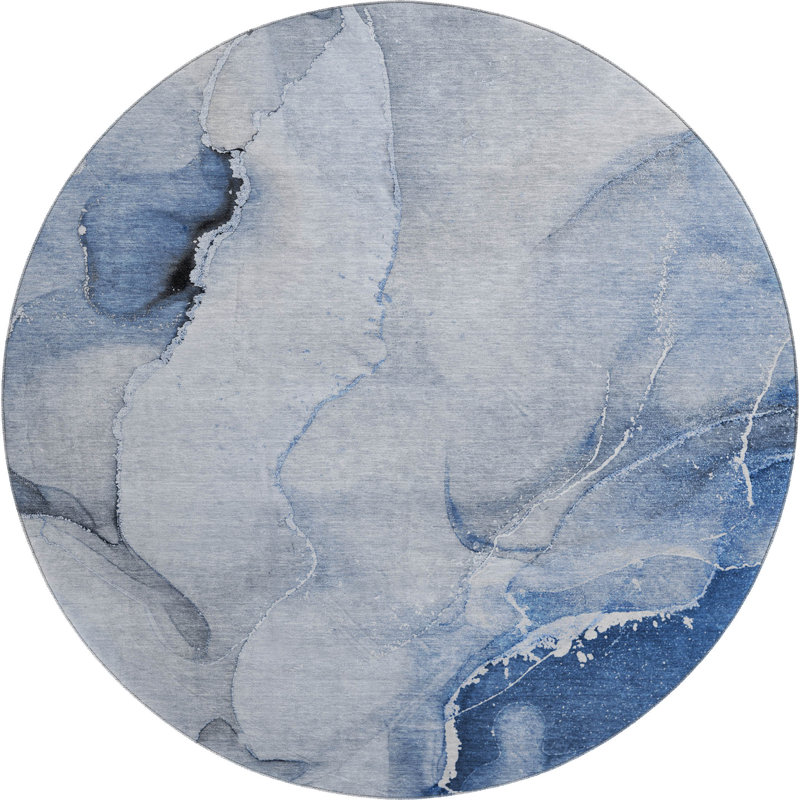 Tapis bleu Cerrito AMF521 lavable à la machine de qualité supérieure, Rond 8 pi