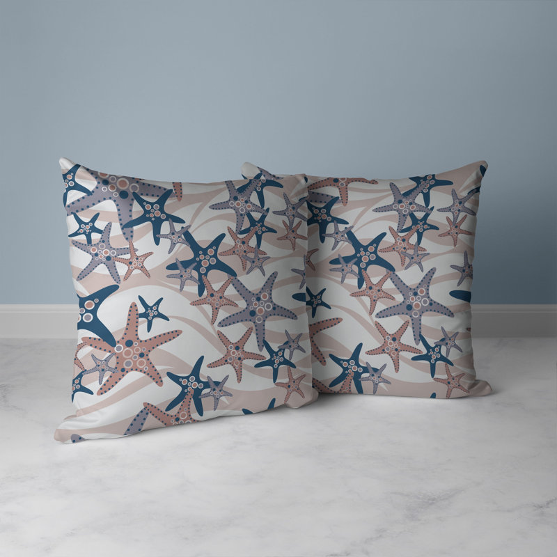Coussin décoratif intérieur / extérieur Starfish Sway, H 16 po x l 16 po, Brun / argent / rose