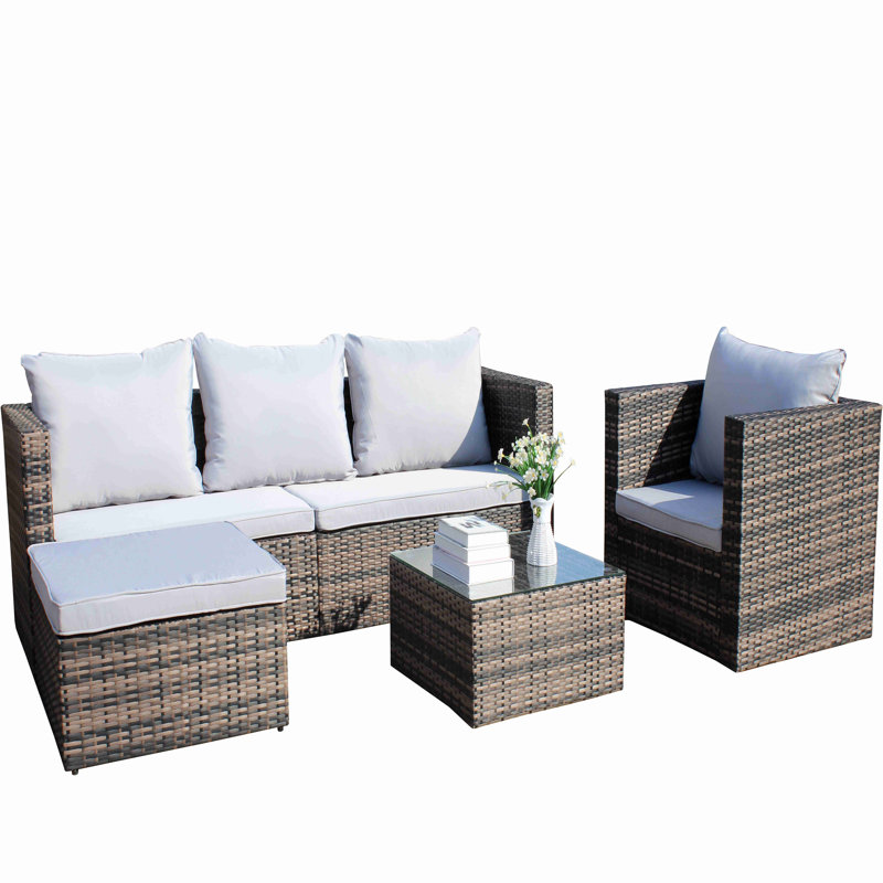 Ensemble de canapé et de table basse en osier de rotin PE pour l'extérieur