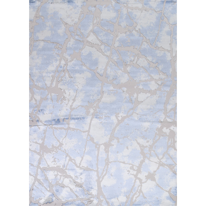 Tapis oriental turc abstrait bleu 2X3, Rectangle 9 pi 2 po x 12 pi 6 po