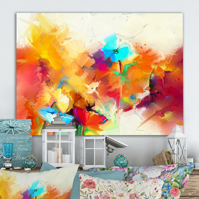 «Multicolor Summer Flowers Grunge Art», reproduction sur toile flottante