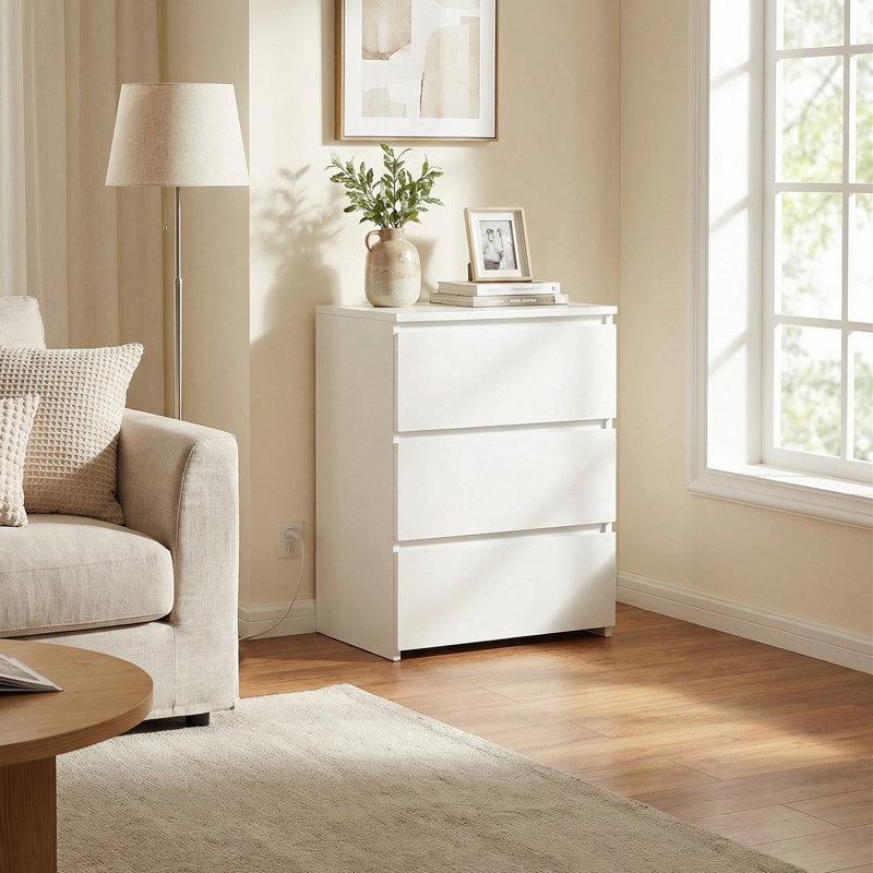 Arieyonna 26"H Nightstands with Outlets & USB Ports, 3 Drawers, White, White