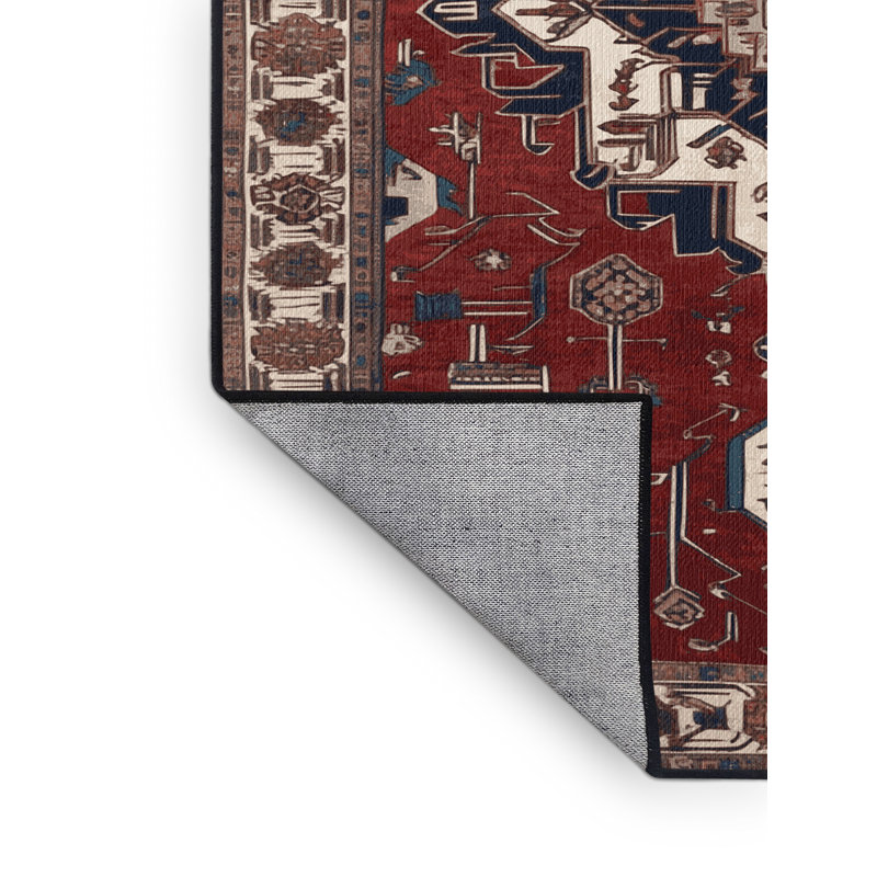 Tapis persan noir lavable à la machine, Rond 3 pi