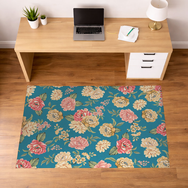 Tapis de bureau léger et antidérapant Catherine, Bleu, L 84 po x P 60 po