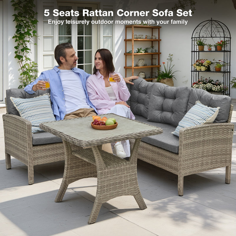 5 - Person Patio Dining Set with Rectangular Table, Grey