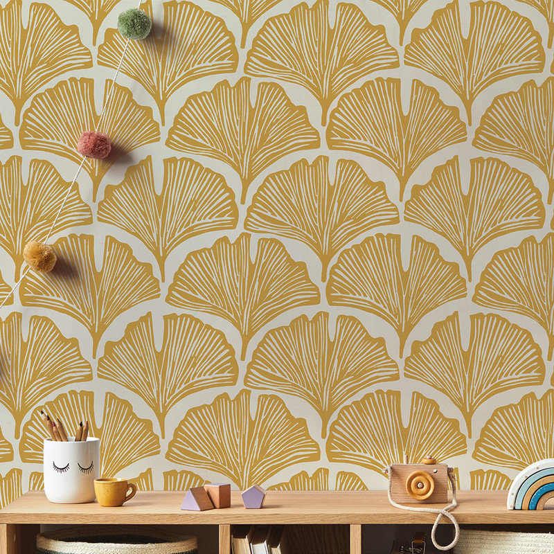 Feather Palm Self-Adhesive Wallpaper Roll, Golden Mustard Palm