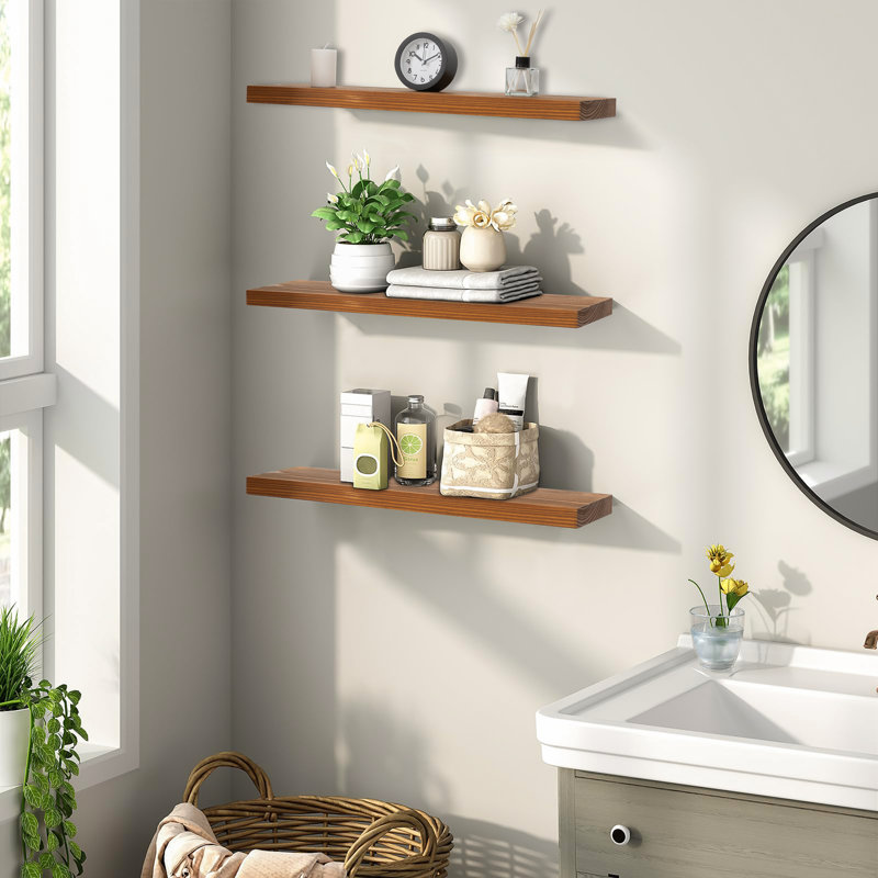 Solid Wood Floating Shelf (Set of 3), Walnut