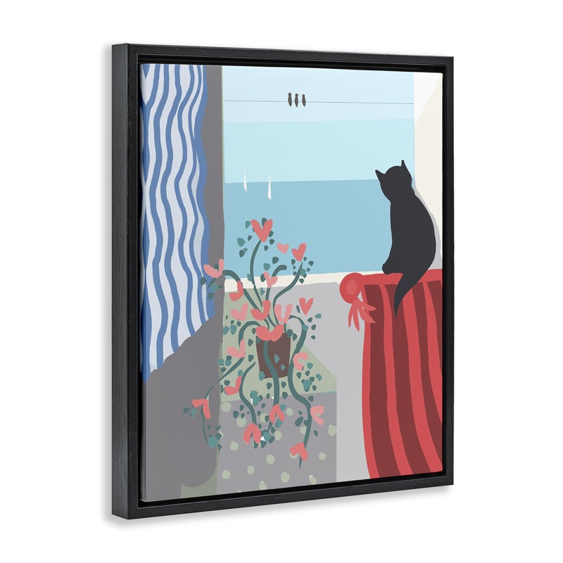 «Window Beach View», art mural encadré par Betty Boynes, H 31 po x l 25 po, Cadre flottant noir de jais