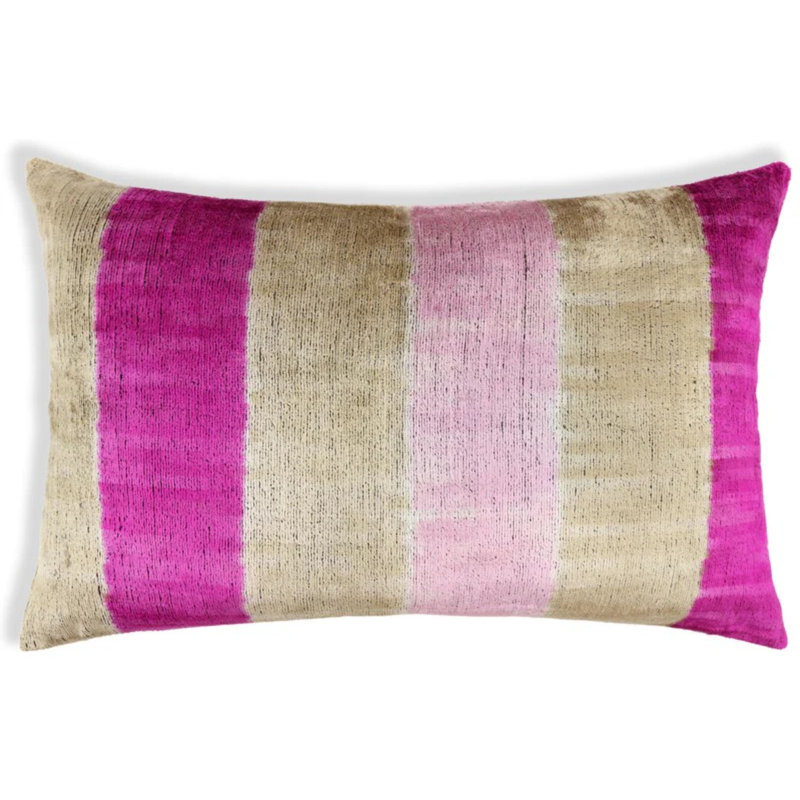 Coussin décoratif en velours de luxe à rayures 16 x 24 - Rose et beige fait à la main