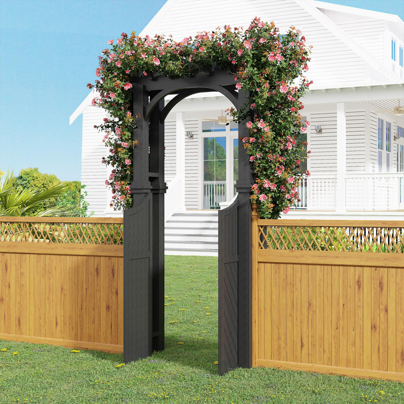 Wood Garden Arbour Trellis with Gate for Yard, Garden Decor, Grey