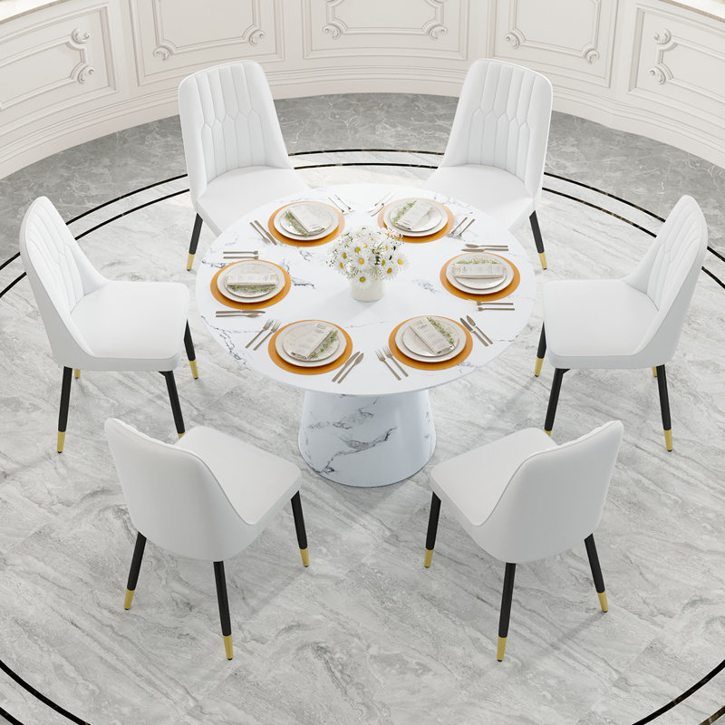 Nerita 4 - Person Pedestal Dining Set, White, 7