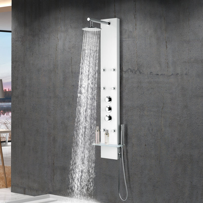 Donna 60'' White Aluminum Shower Panel with Adjustable Head