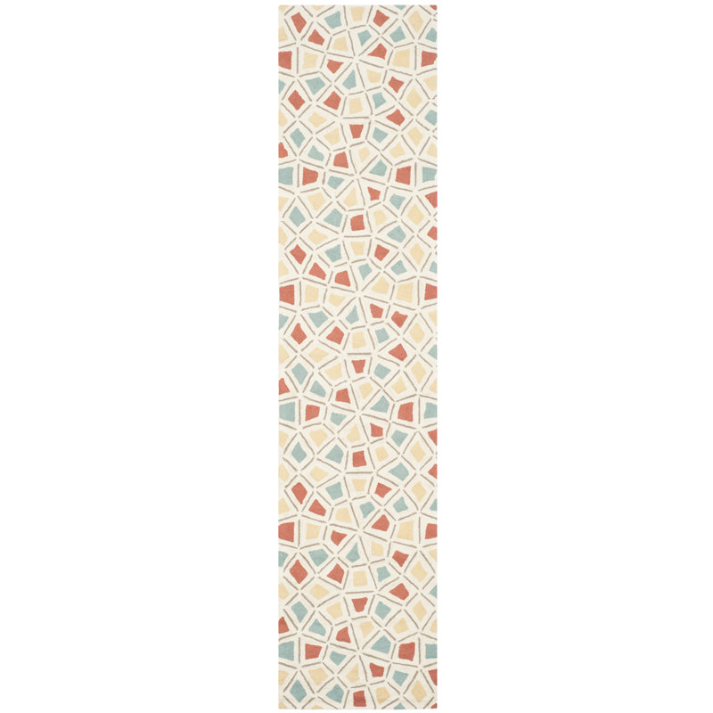 Spring Wheel Martha Stewart Hand Hooked Cotton Pile Geometric Rug, Runner 2'3" x 10'