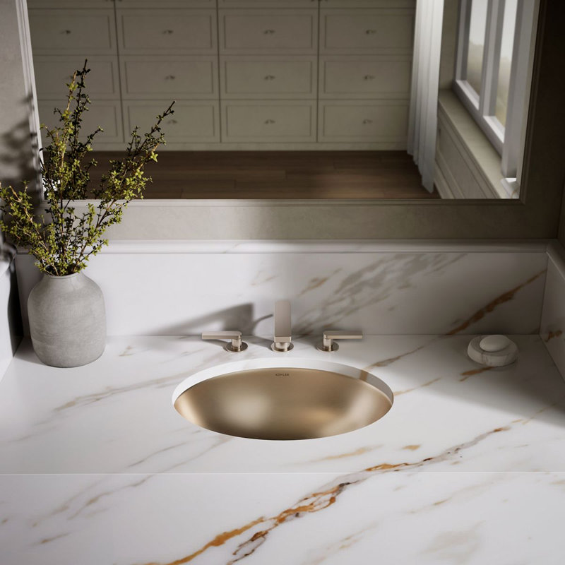 Rhythm Metal Oval Undermount Bathroom Sink, Satin Bronze