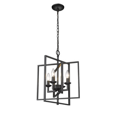 Luminaire suspendu carré à 4 lumières de 14 po de large 