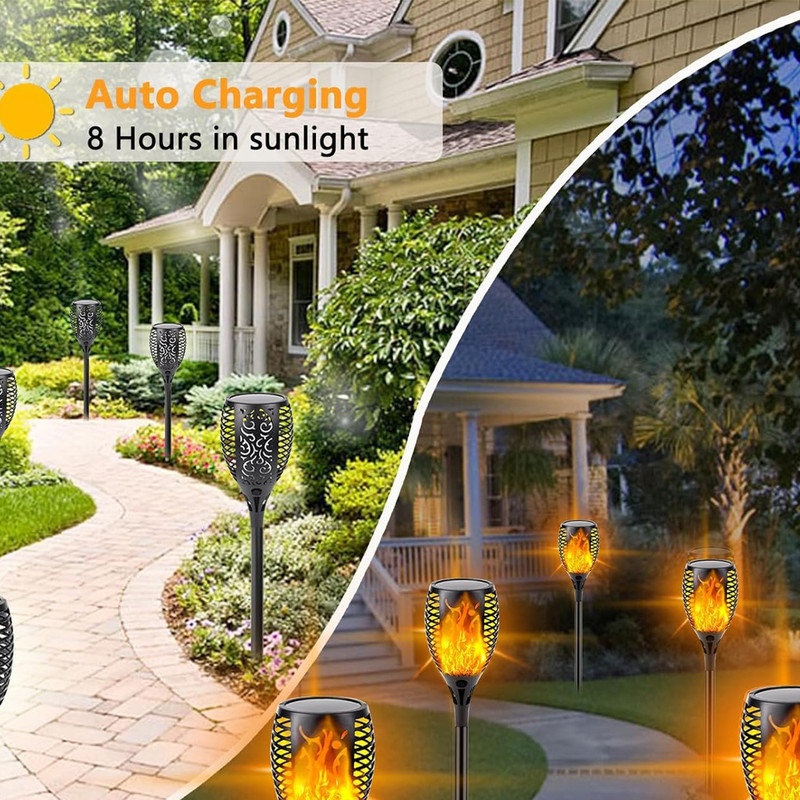 4 Pack Super Larger Size Solar Flame Torch Extra Bright Solar Lights Outdoor Decorative with Flickering Flame, Set of 4