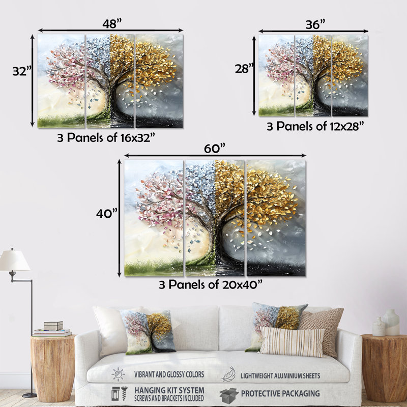 Four Season Tree Of Life III - Tree Of Life Wall Decor Set, Metal, 28" H x 36" W x 1" D