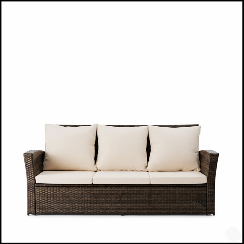67.7-Inch All-Weather Wicker 3-Seat Patio Sofa, Durable And Comfortable For Outdoor Relaxation, Beige, Brown