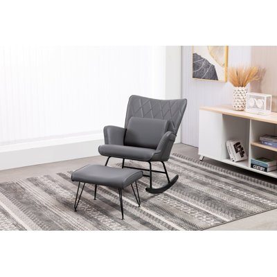 Rocking Chair, Glider Chair,Rocking Accent Chair With Lumbar Pillow And Ottoman For Nursery/Living Room/Bedroom