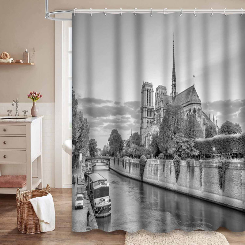 Magnifique rideau de douche gris avec 12 crochets Paris River, 72" L x 78" W
