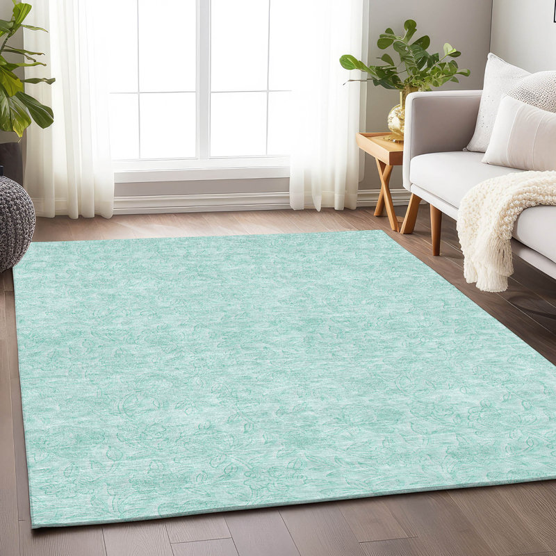 Premium Machine Washable Prisco Teal Rug, Rectangle 8' x 10'