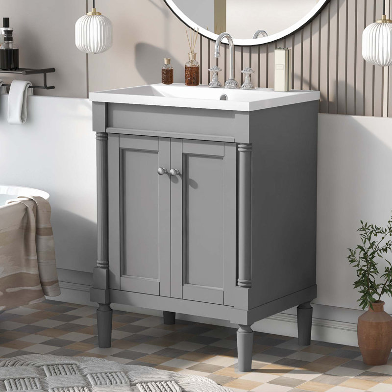 Weishaar 24'' Single Bathroom Vanity with Solid + Manufactured Wood Top, Gray