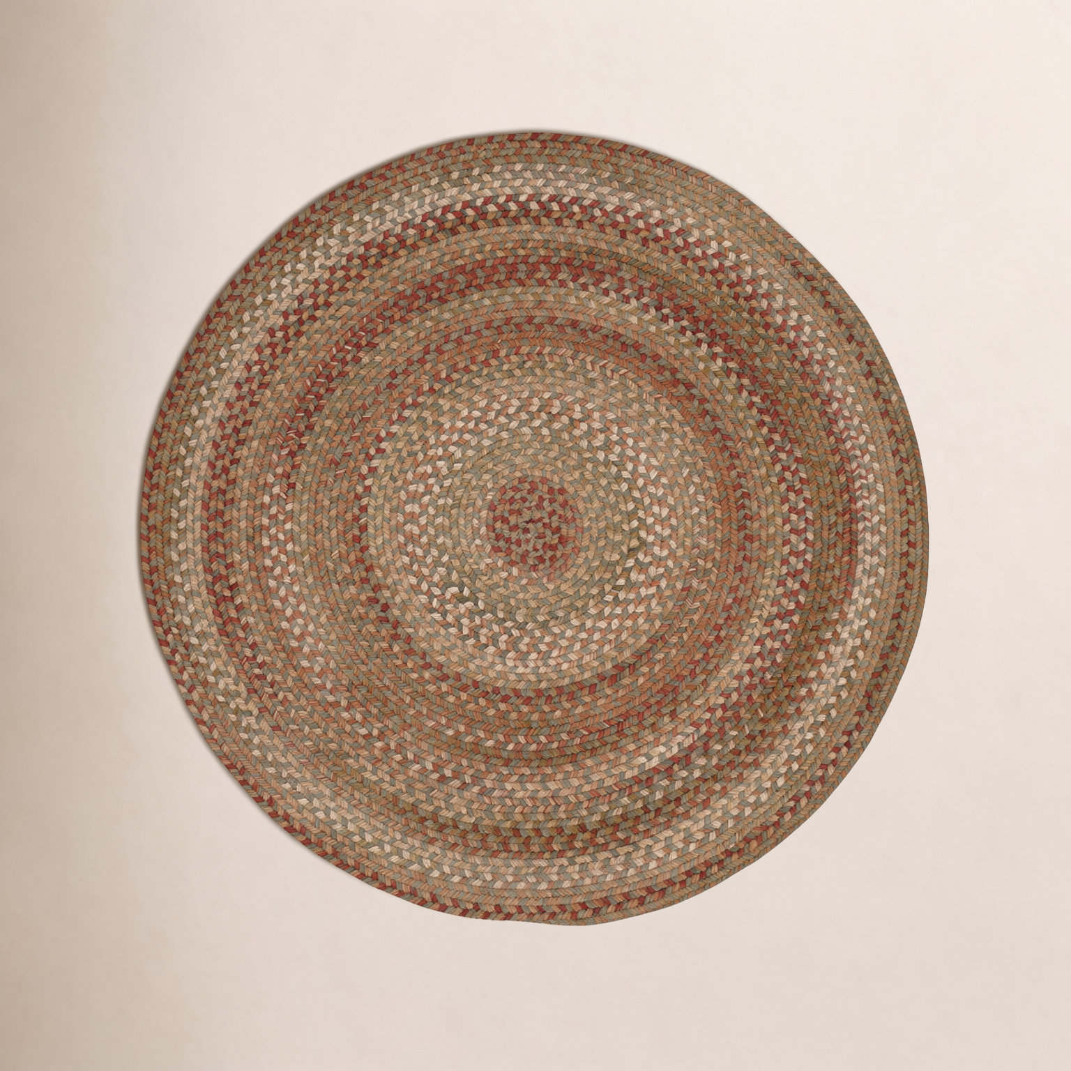 Red Brown Green Braided Striped Rug, Round 8'6"