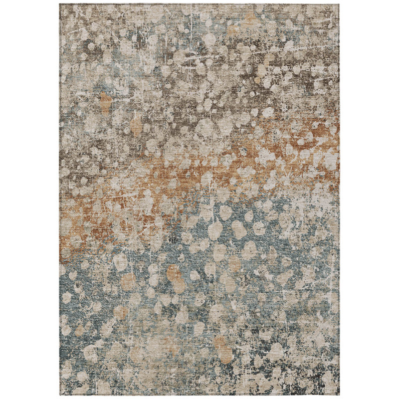 Tapis intérieur lavable abstrait beige et cuivre 9 pi x 12 pi