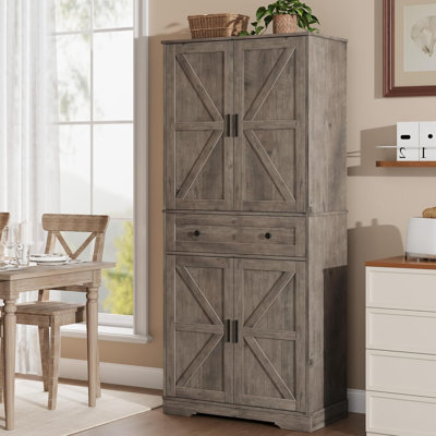 Garde-manger autoportant, armoire de rangement de 71 po de hauteur avec porte de grange coulissante, 4 portes, 1 tiroir, 6 tablettes réglables - pour la cuisine, la salle à manger, la salle de bain, la salle de lavage, le salon