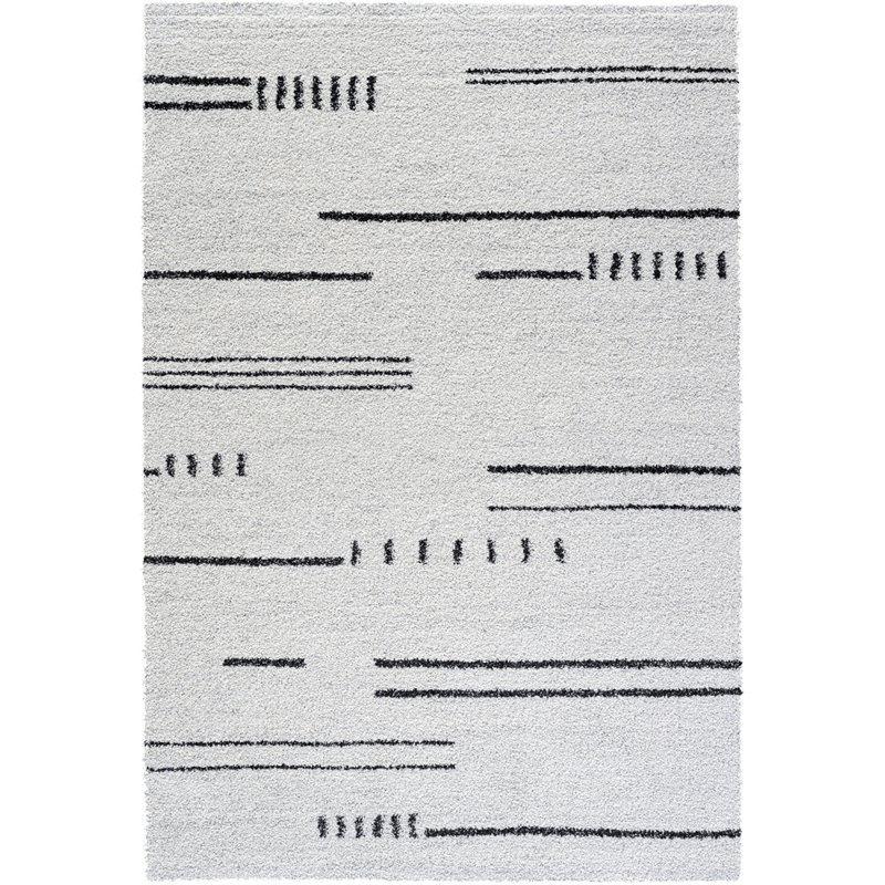 Tapis en polypropylène noir, gris anthracite, ivoire et blanc Kyrie, Rectangle 7 pi 10 po x 10 pi