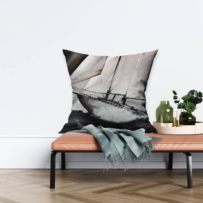 Boat in a violent storm - 26"x26" Throw pillow cover - Poly twill - Print on demand, Pillow Cover Only - No Insert