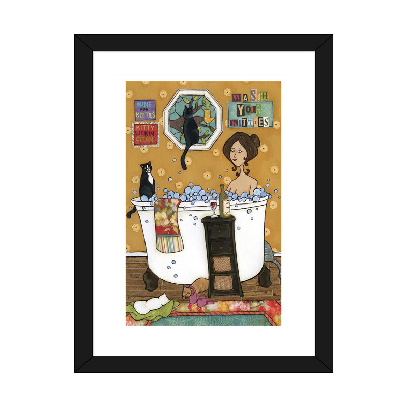 « Wash your kitties » par Jamie Morath-impression, H 24 po x l 16 po x P 1 po, Papier encadré noir, Blanc