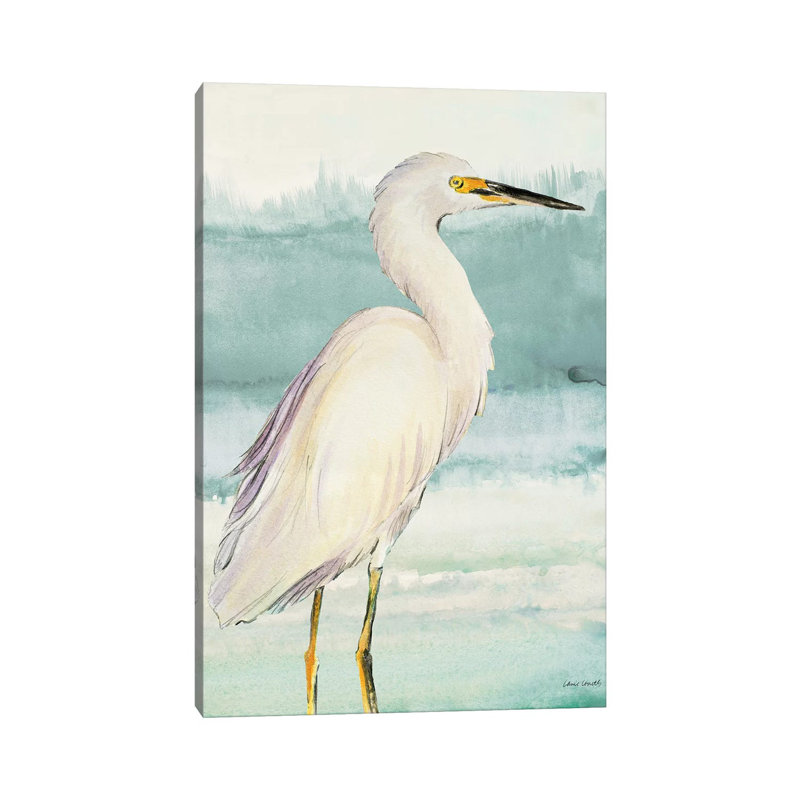«Heron on Seaglass II» par Lanie Loreth - reproduction d'art, H 18 po x l 12 po x 1,5 po, Toile tendue, Pas de tapis