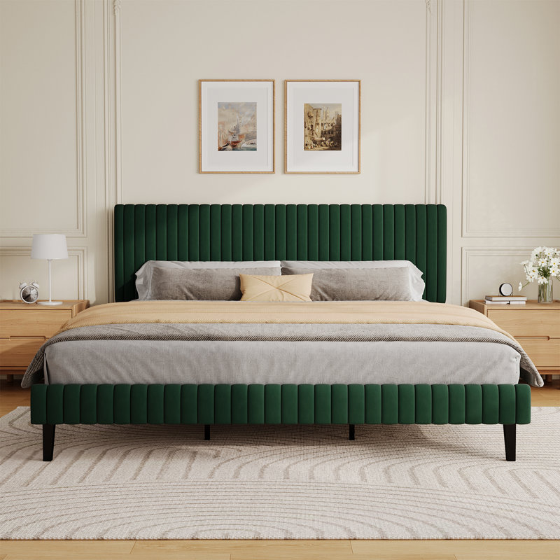 Tête de lit et pied de lit en velours avec revêtement matelassé, Très grand, Vert