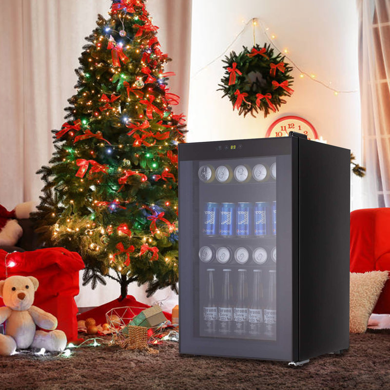 KELIVOL 17.7'' W Freestanding 85 Cans (12 oz.) 2.3 Cubic Feet Beverage Cooler with Wine Storage and Reversible Door