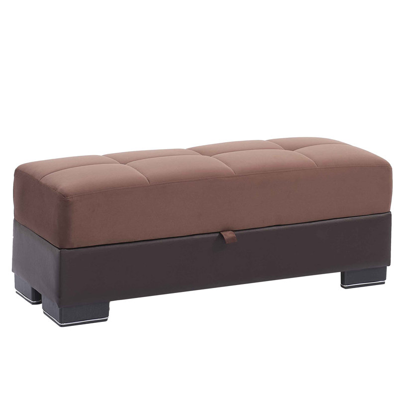 Legacy Fabric Upholstered Ottoman with Storage, Dark Brown Microfiber