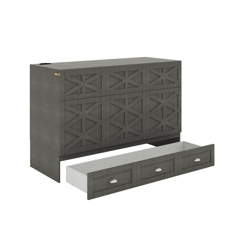Murphy Bed With Drawers, Full, Brushed Gray