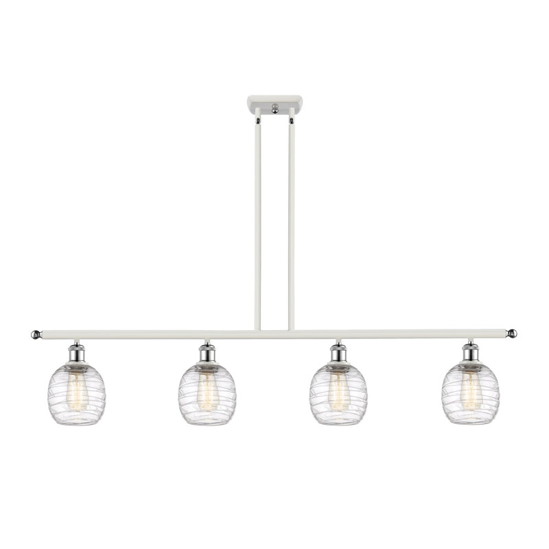 Luminaire suspendu linéaire à 4 lumières pour îlot de cuisine Carlucci, Ampoule non incluse, Blanc / chrome poli