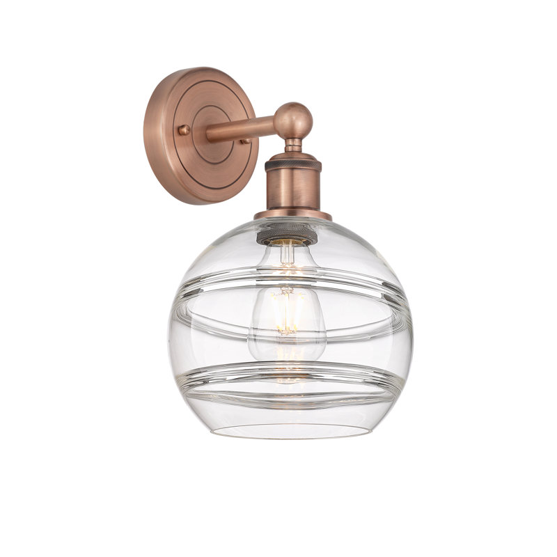 Applique murale 8 lumières Edison Bienes, Transparent, H 12,13 po x l 8 po x P 8,5 po, Cuivre antique
