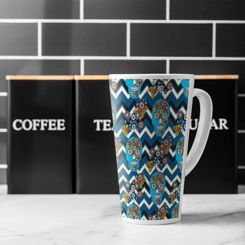 Embroidery Colorful Simplified Ethnic Skull Pattern Latte Mug
