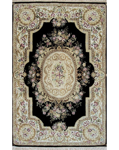 Tapis noir / ivoire en laine touffeté à la main Nantwich, Rectangle 7 pi 6 po x 9 pi 6 po