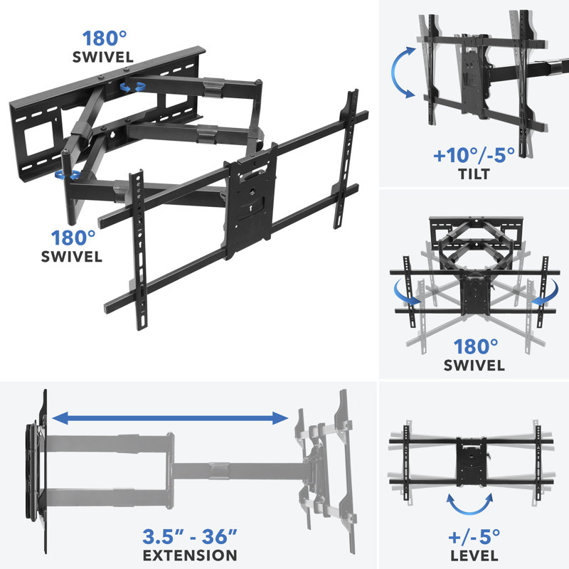 Mount-It! Full Motion Wall Bracket TV Mount | 36 in. Extended Articulating Arm Fits 42 to 90 in. TVs