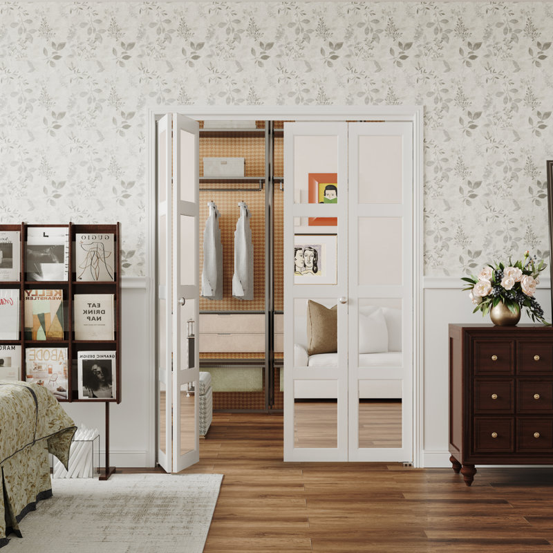 4 portes doubles pliantes en miroir fabriquées en bois, 48 po x 80 po