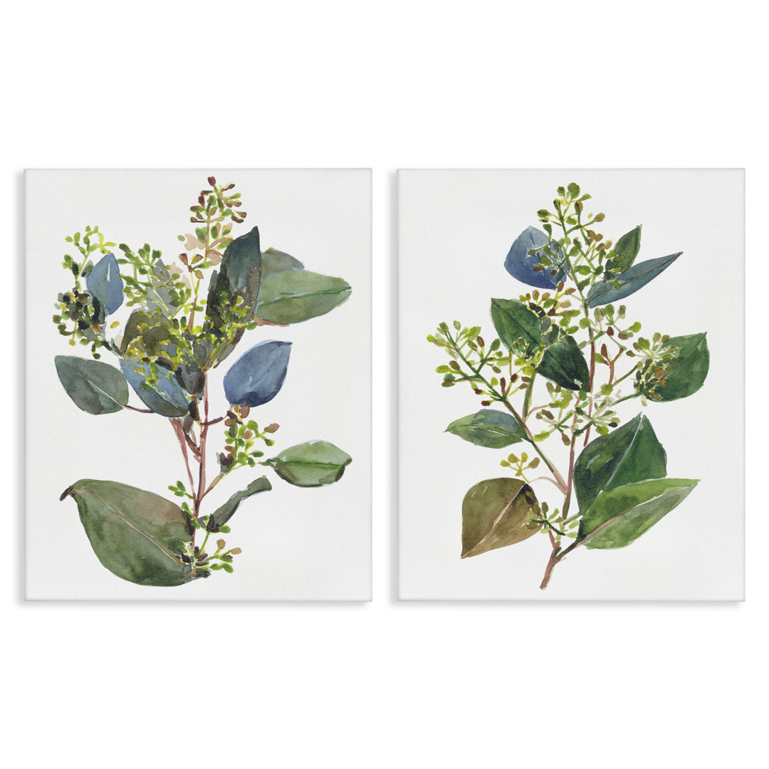 Soft Eucalyptus Plant Blue Green Ombre Leaves by Melissa Wang - 2 Piece Graphic Art Print Set Rosalind Wheeler 